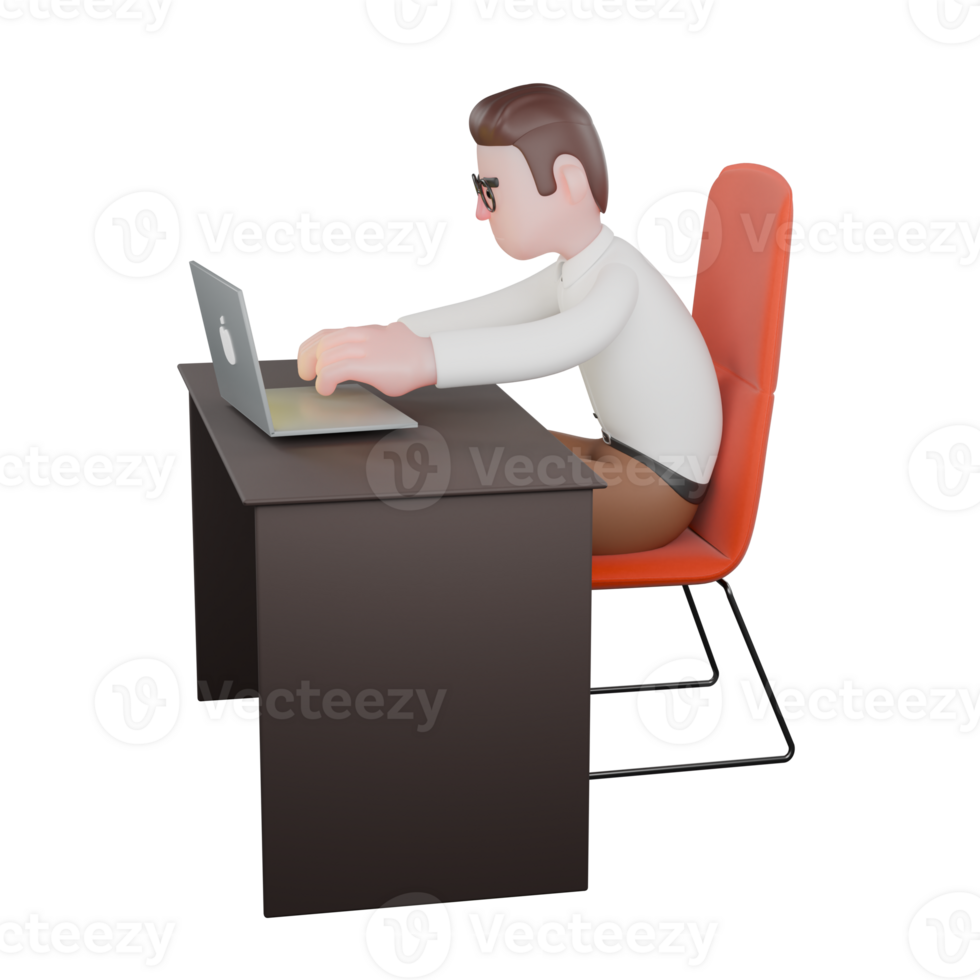 Illustrat of a Professional Sociologist. A male sociologist sits on a work chair with both hands on a laptop. Male png