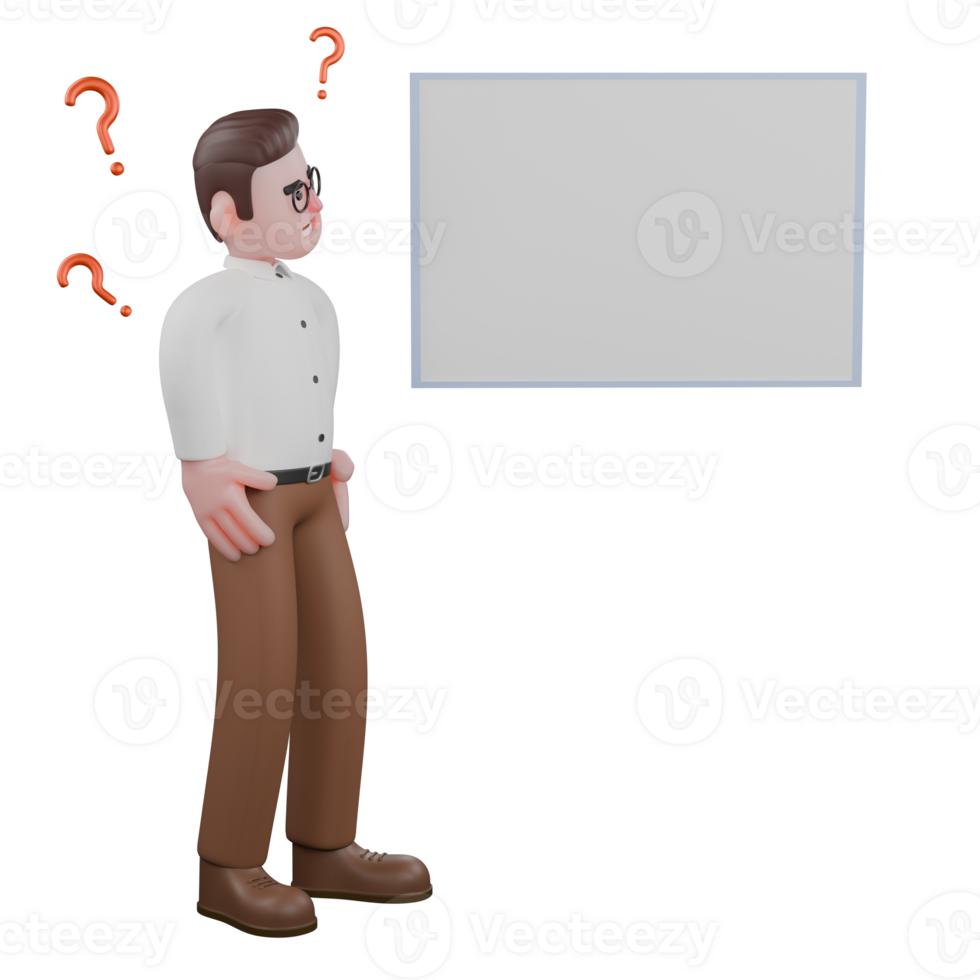 Illustrated of a Professional Sociologist. A male sociologist stands in front of a whiteboard with a confused expression. Cartoon png