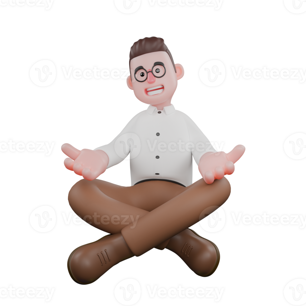 Illustrated of a Professional Sociologist. A male sociologist is sitting cross-legged with his palms open on his knees like doing yoga. Cartoon png