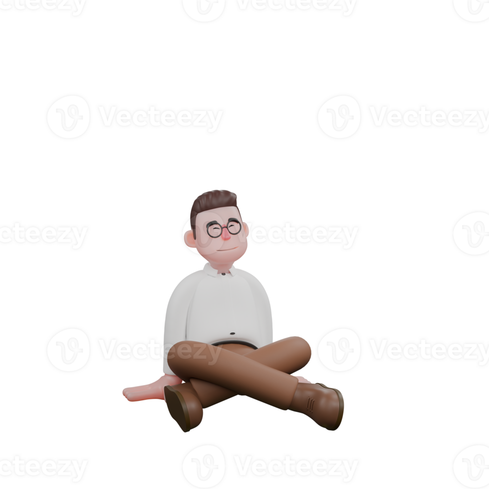 3D Social Expert Sociologist. A male sociologist sits cross-legged with both hands behind his body. Cartoon Illustrated png