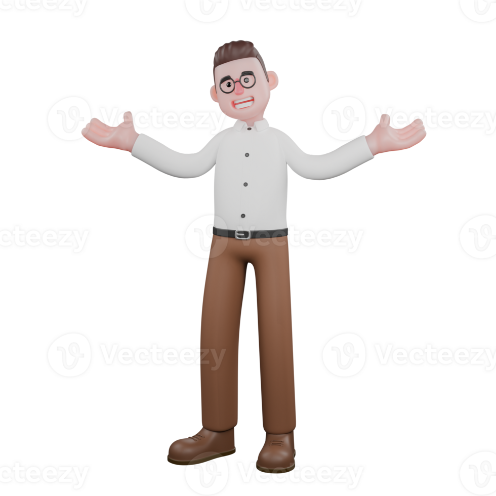 Animated Professional Sociologist. A male sociologist is standing with both hands raised to the side, as if looking for consideration. Male Professional png