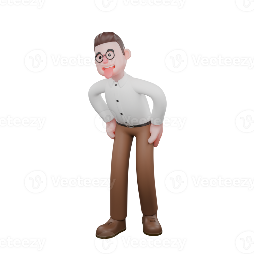 Male Sociologist 3D Model. A male sociologist is standing leaning forward with both hands on his waist. Professional png