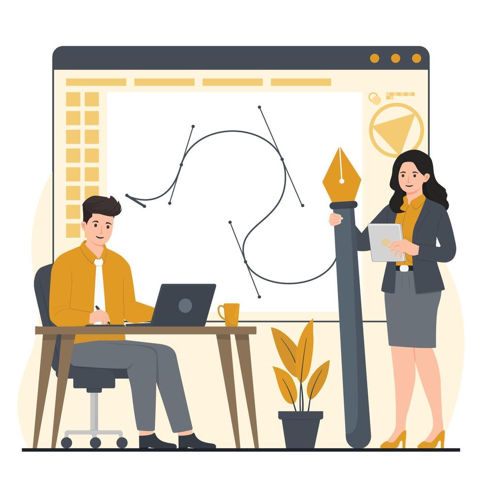 Graphic designer concept with flat icons set. illustration of graphic design creative process vector