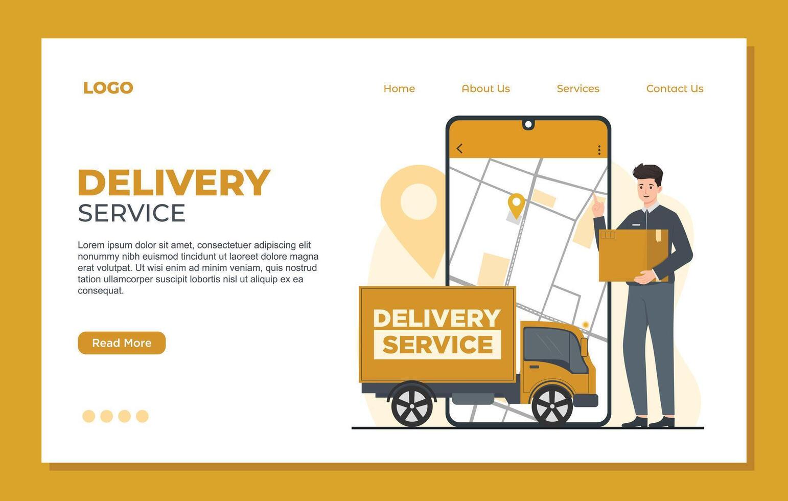 Delivery service landing page template. Online order tracking, tracking and delivery of goods. vector