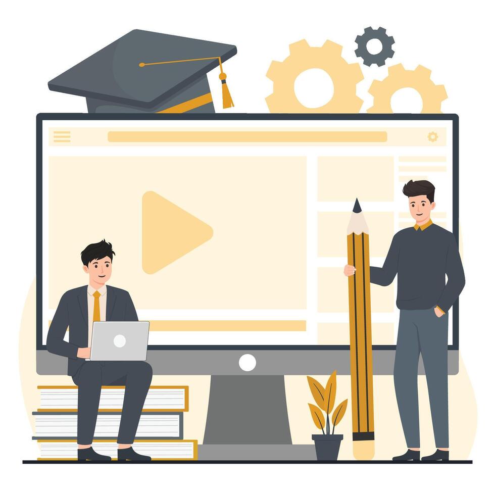 Online learning online education online course Online education concept. tutorials, webinar, tutorials, online learning, e-learning. illustration in flat style vector