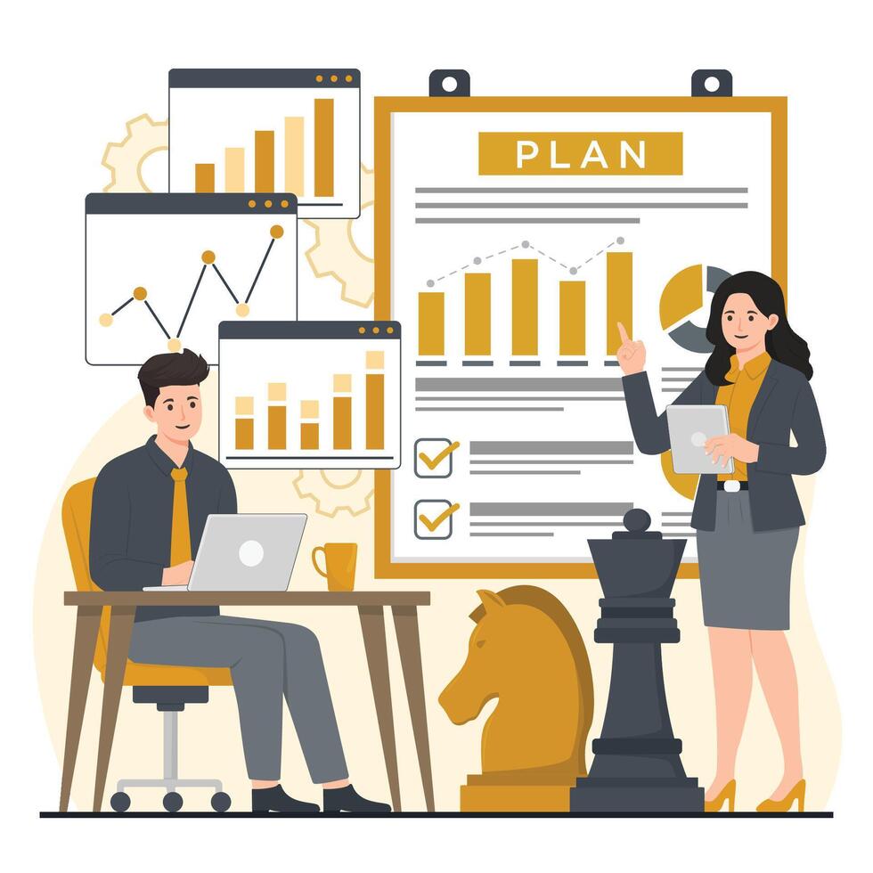 business strategy Business people working in office. Teamwork concept. illustration in flat style vector