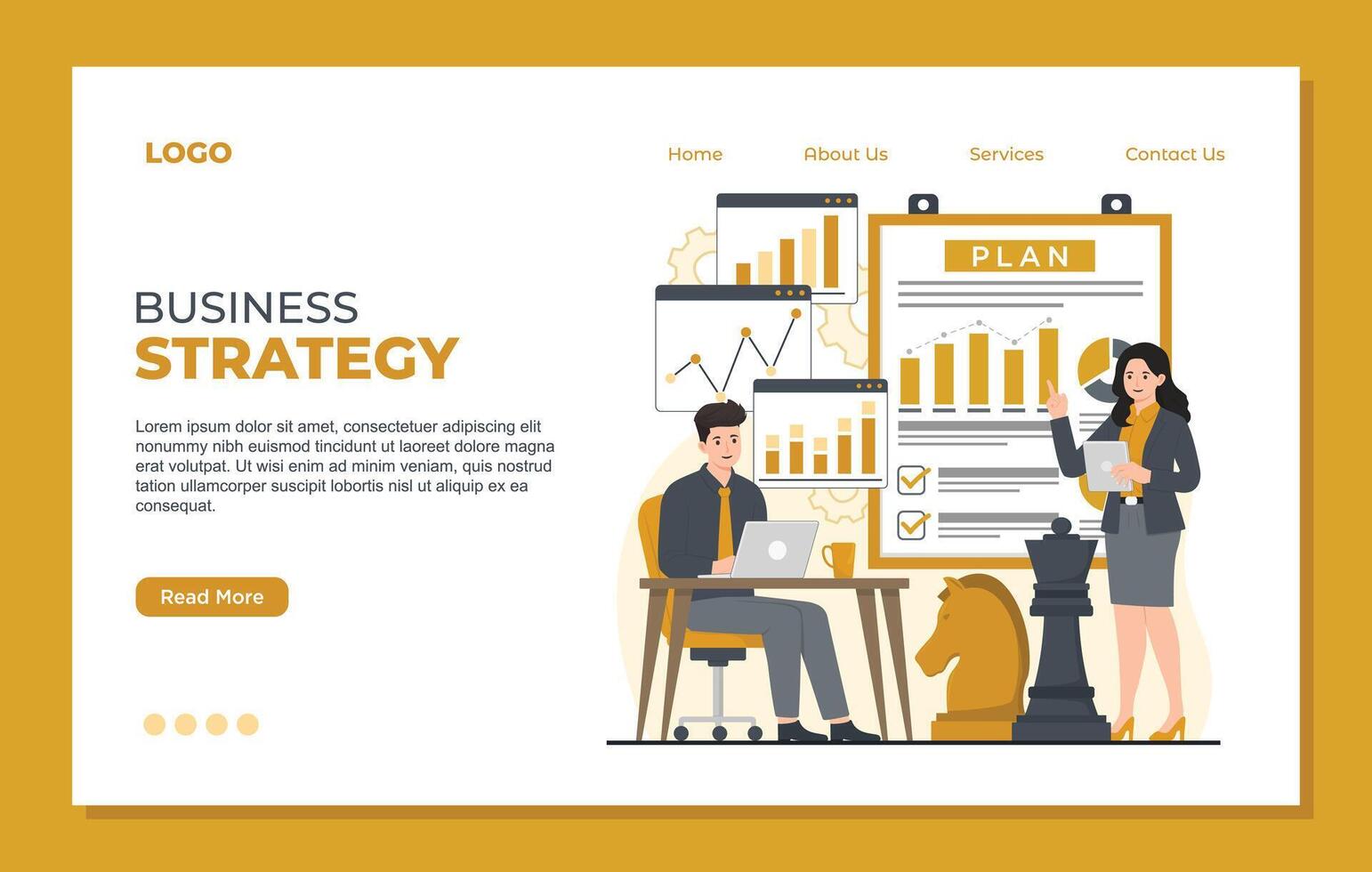 Business strategy landing page template Flat design concept of business strategy web page. illustration. vector