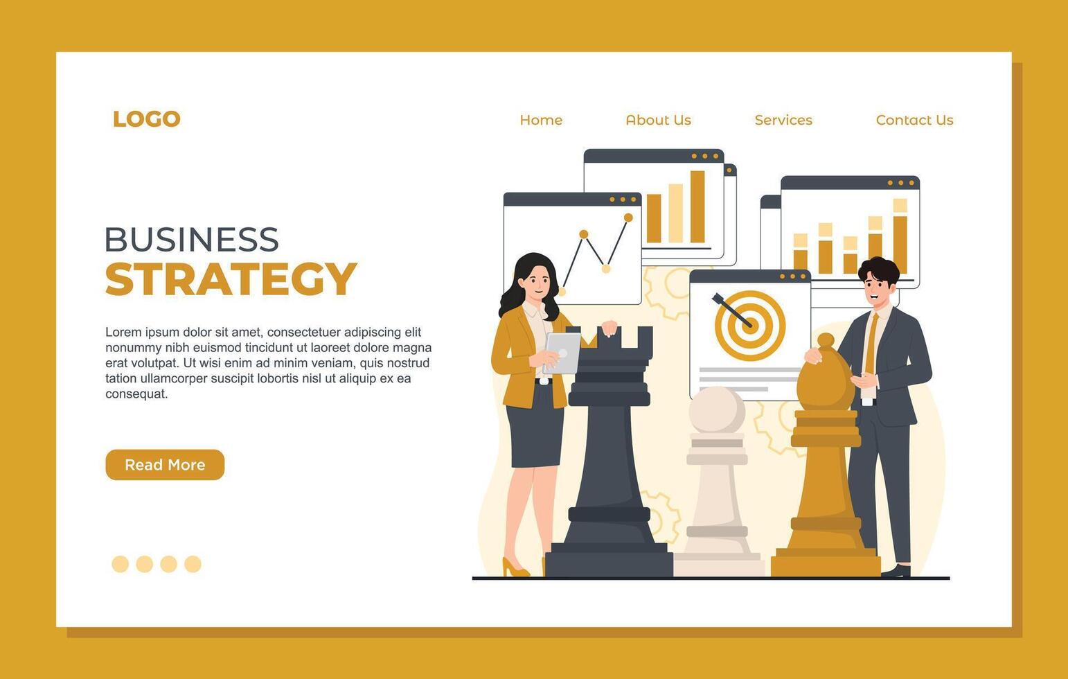 Business strategy landing page template web page flat design concept. Teamwork, success, strategy, planning. illustration vector