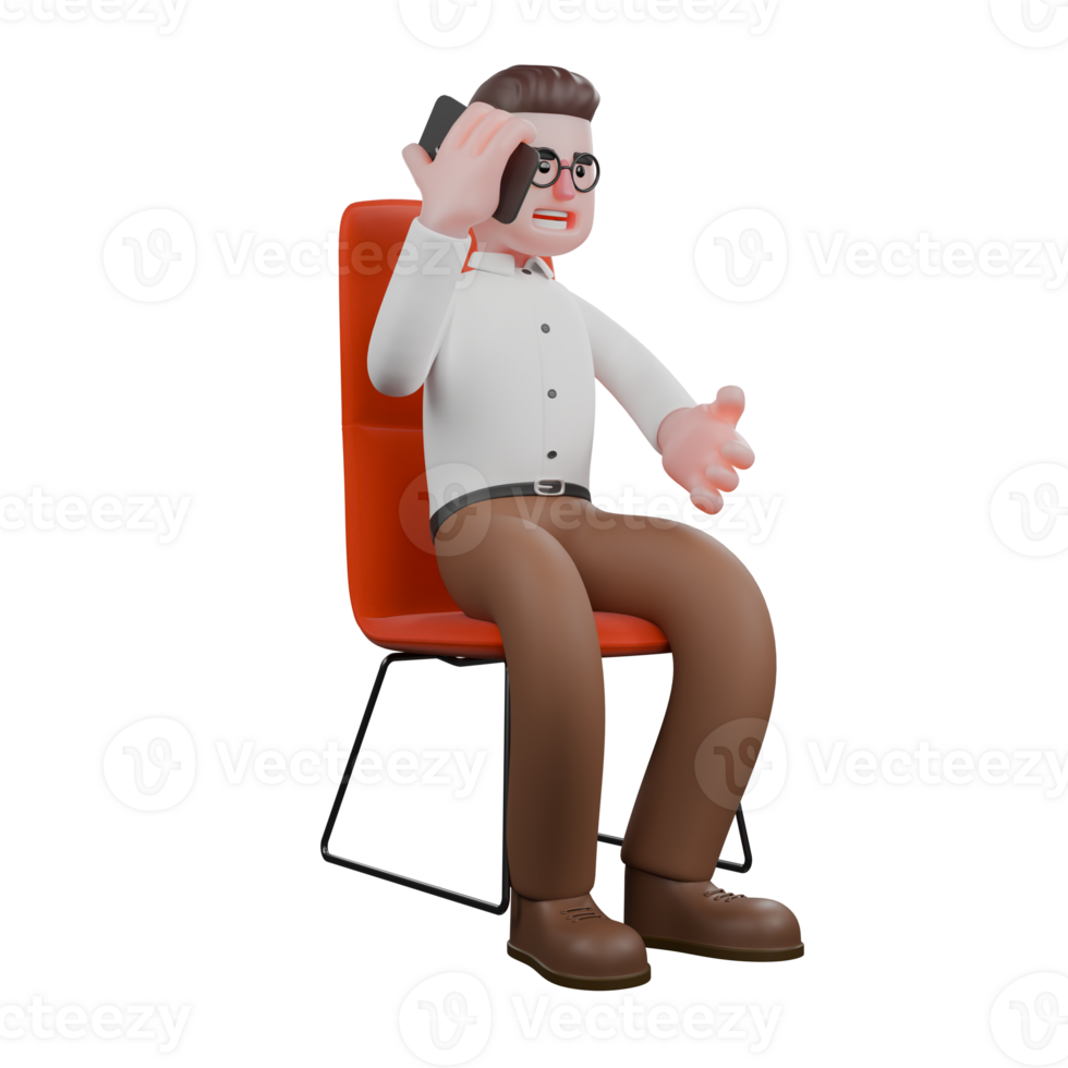 3D Societal Sociologist Male. A male sociologist is sitting on a chair while answering an incoming call on his cellphone. Male Professional png
