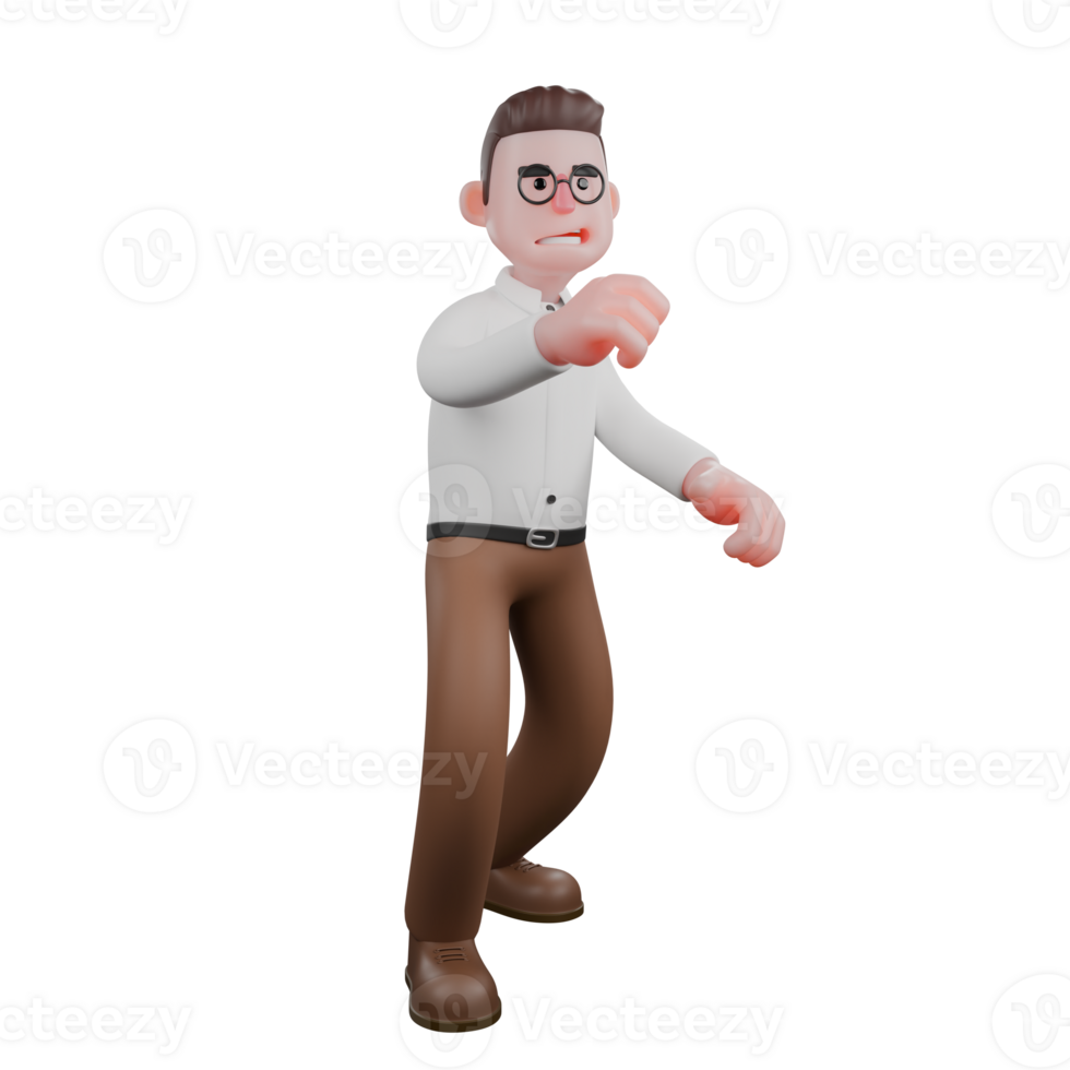 Professional Sociologist Character in 3D. A male sociologist is running with his hands and feet in the same direction. Societal png
