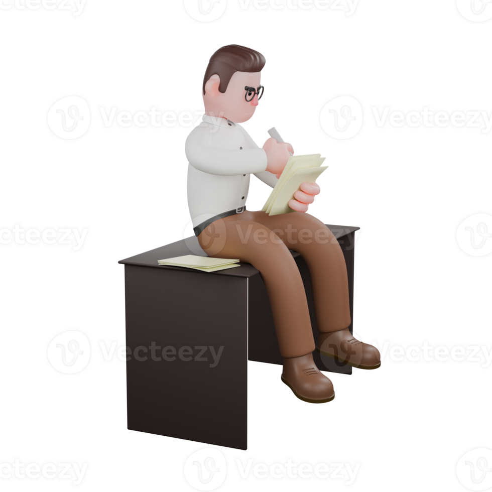Illustrated of a Professional Sociologist. A male sociologist sits on a table while writing diligently in a notebook. Male Professional png