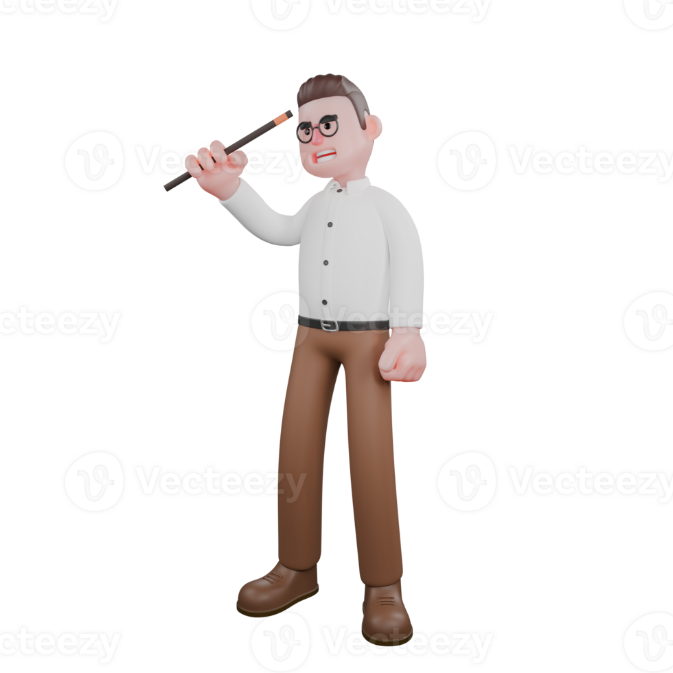 Sociologist in 3D. A medium male sociologist while carrying a magic wand with the tip towards the jidat. Social Research Model png