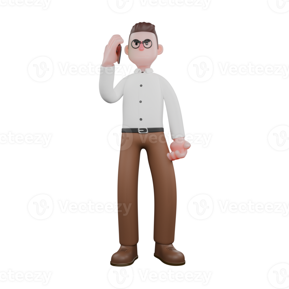 Sociologist in 3D. A male sociologist is standing while having a conversation with the person calling him. Social Research Model png