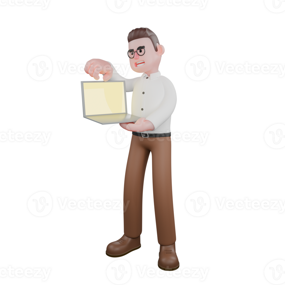 3D Societal Sociologist Male. A male sociologist is standing while showing a labtop screen. Societal Cartoon png