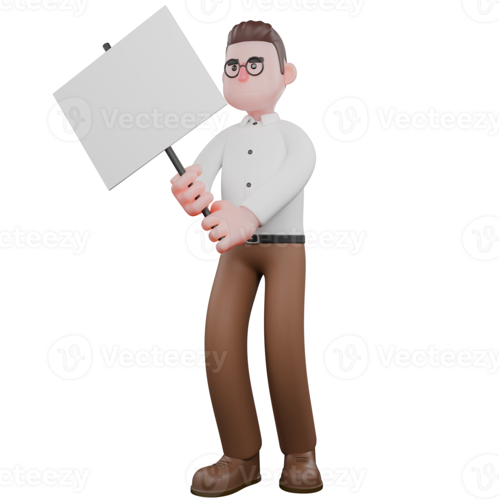 Male Professional Sociologist - 3D Character. A male sociologist stands holding a white board with both hands. Social Research Model png