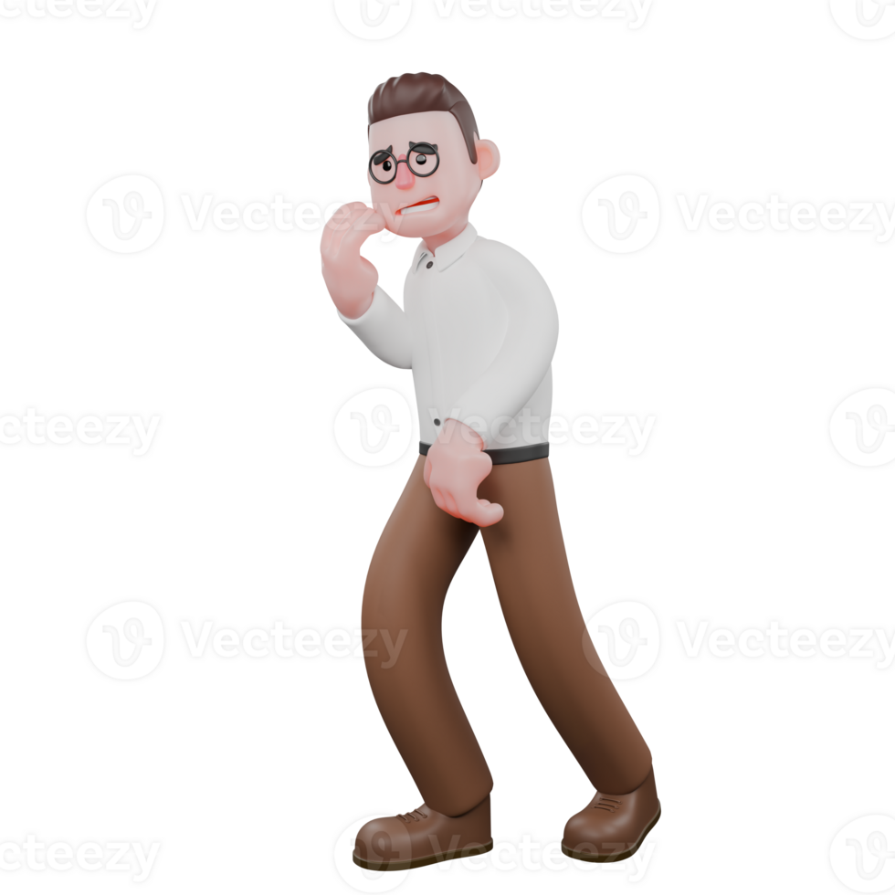 Illustrated of Male Social Planner. A male sociologist is walking while biting his fingers. Societal Cartoon png