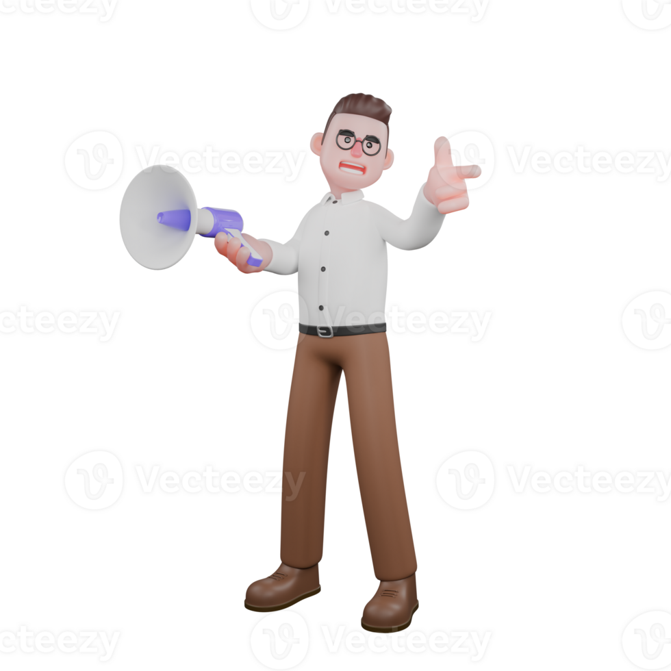 Animated Professional Sociologist. A male sociologist is standing while carrying a loudspeaker and giving a finger gun symbol. Societal png