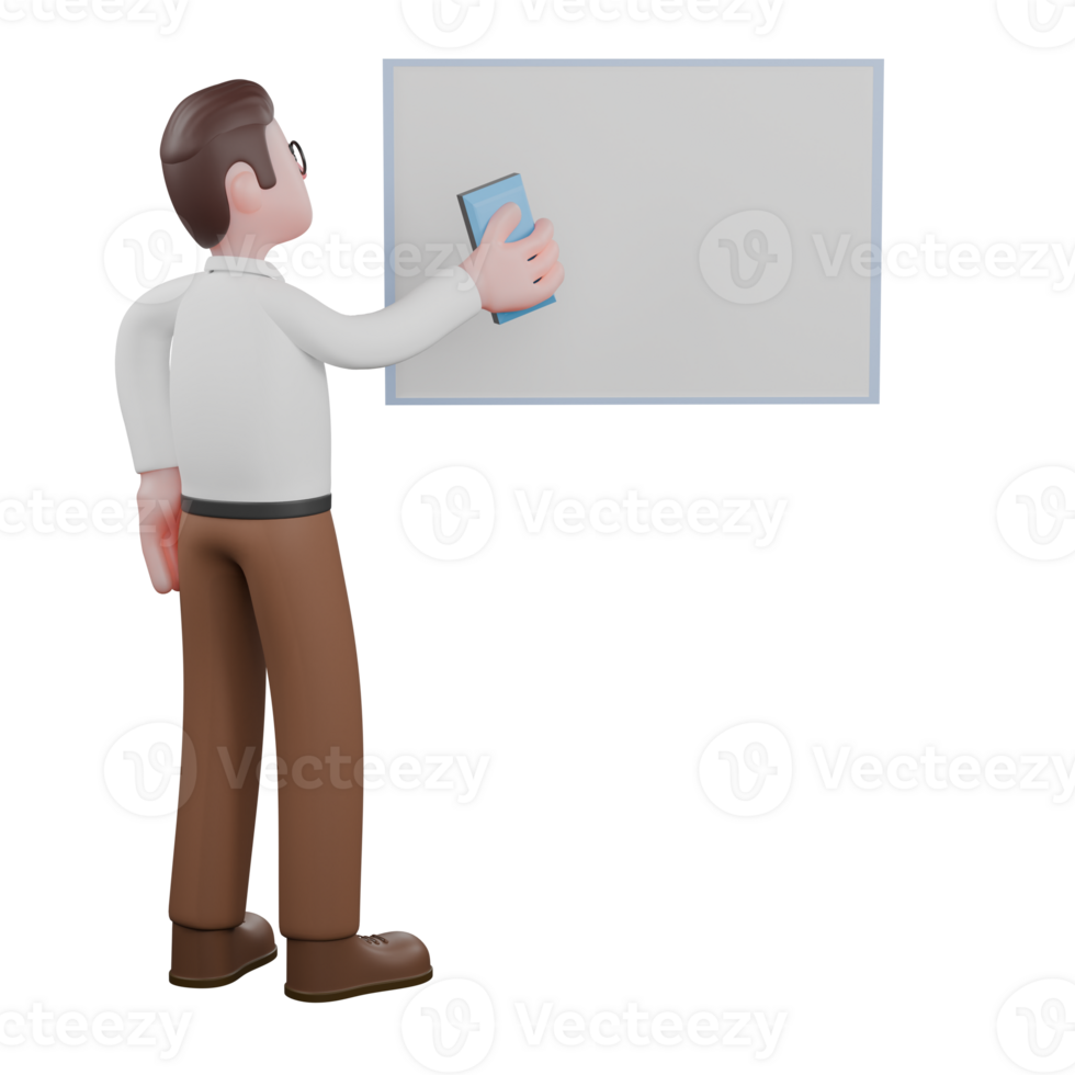 Animated Professional Sociologist. A male sociologist stands in front of a blank whiteboard while holding a blue marker. Cartoon Illustrated png