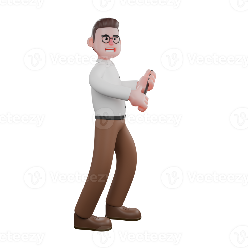Sociologist in 3D. A male sociologist is standing while holding a pen in both hands. Societal png