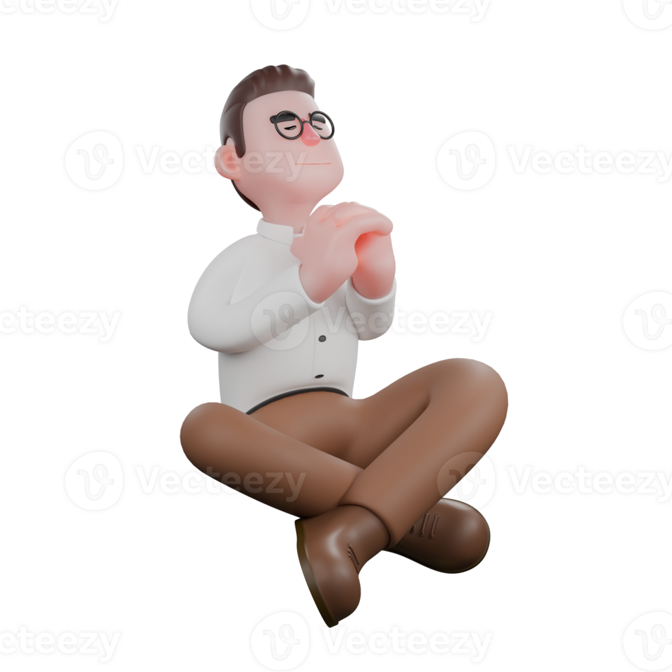 3D Illustrated of Professional Male Sociologist. A male sociologist is sitting cross-legged facing the left side with both hands as if praying or asking. Male Professional png