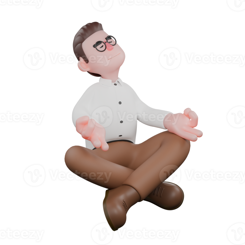3D Male Sociologist. A male sociologist is sitting cross-legged facing the left side with both hands on his knees and his index finger and thumb forming an ok symbol as if doing yoga. Societal png