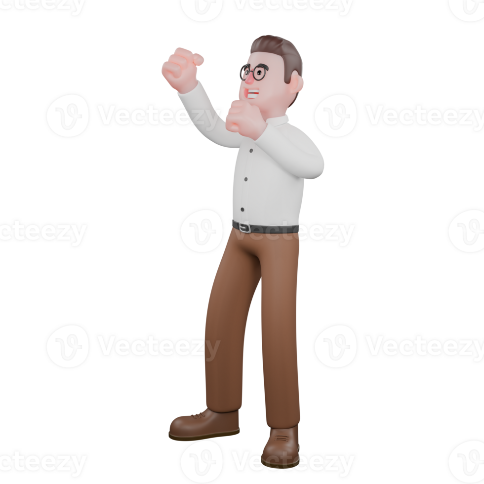 Illustrative 3D Male Sociologist. A male sociologist is standing with his left hand holding his chin and his right hand pointing to the right. Social Research Model png