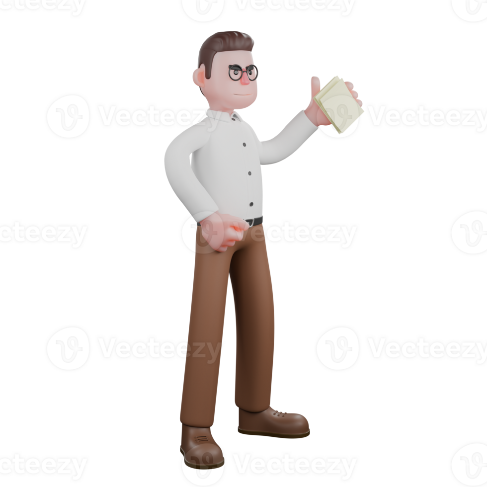 3D Social Character. A male sociologist is standing while showing his cellphone screen. Professional Illustrated png