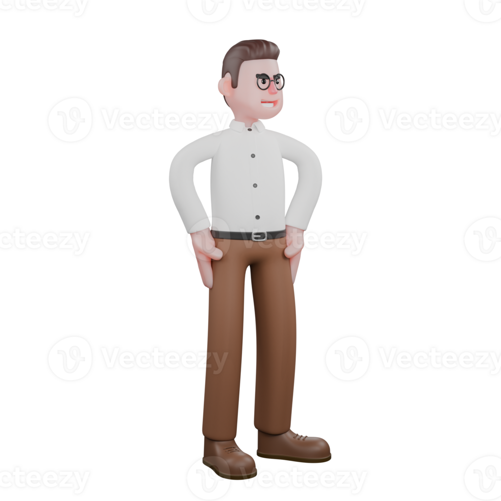 Daily Field Work of a Sociologist in 3D. A sociologist standing with both hands on his waist Cartoon Man png