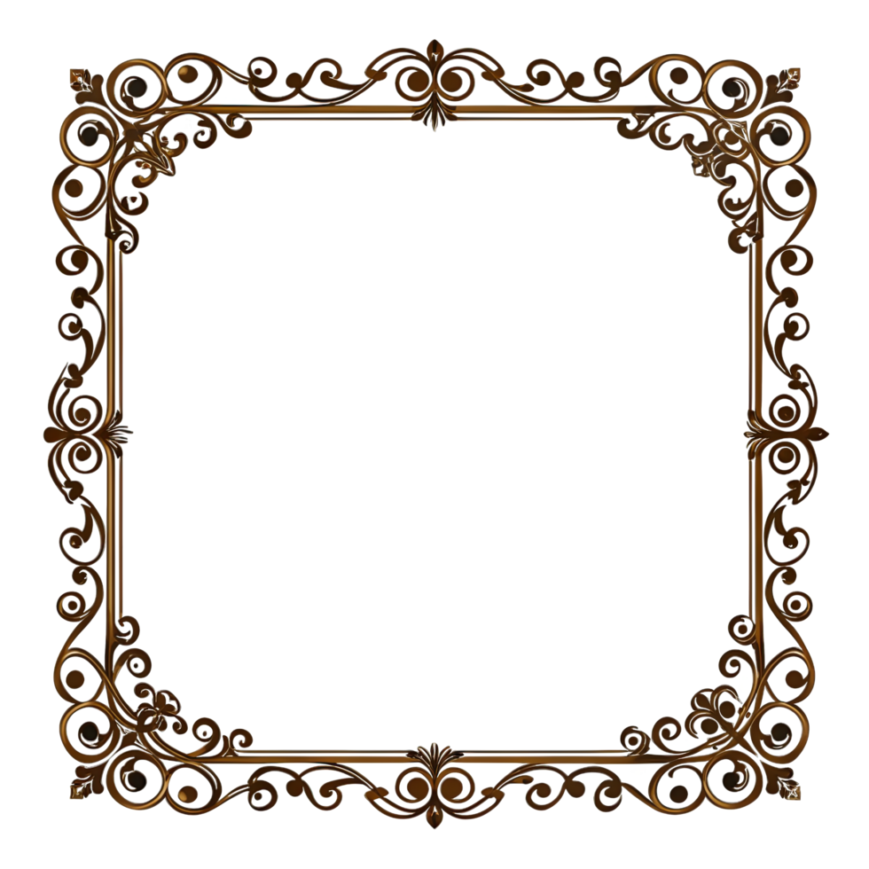 An elegant square frame with a floral design. The frame is isolated on transparent background. png