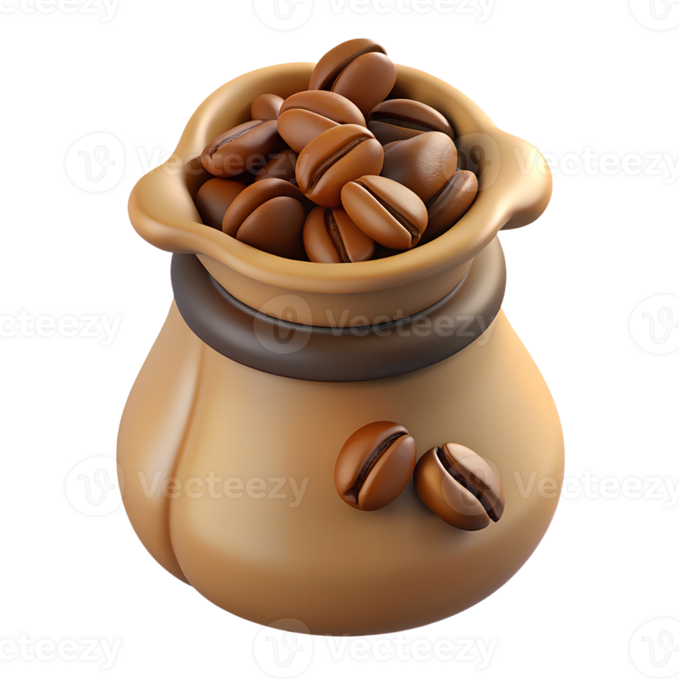 Bag full of coffee beans 3d rendered illustration isolated on the transparent background png
