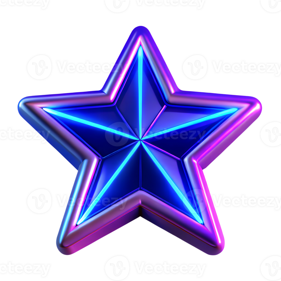 Star with neon glow 3d icon isolated on the transparent background png