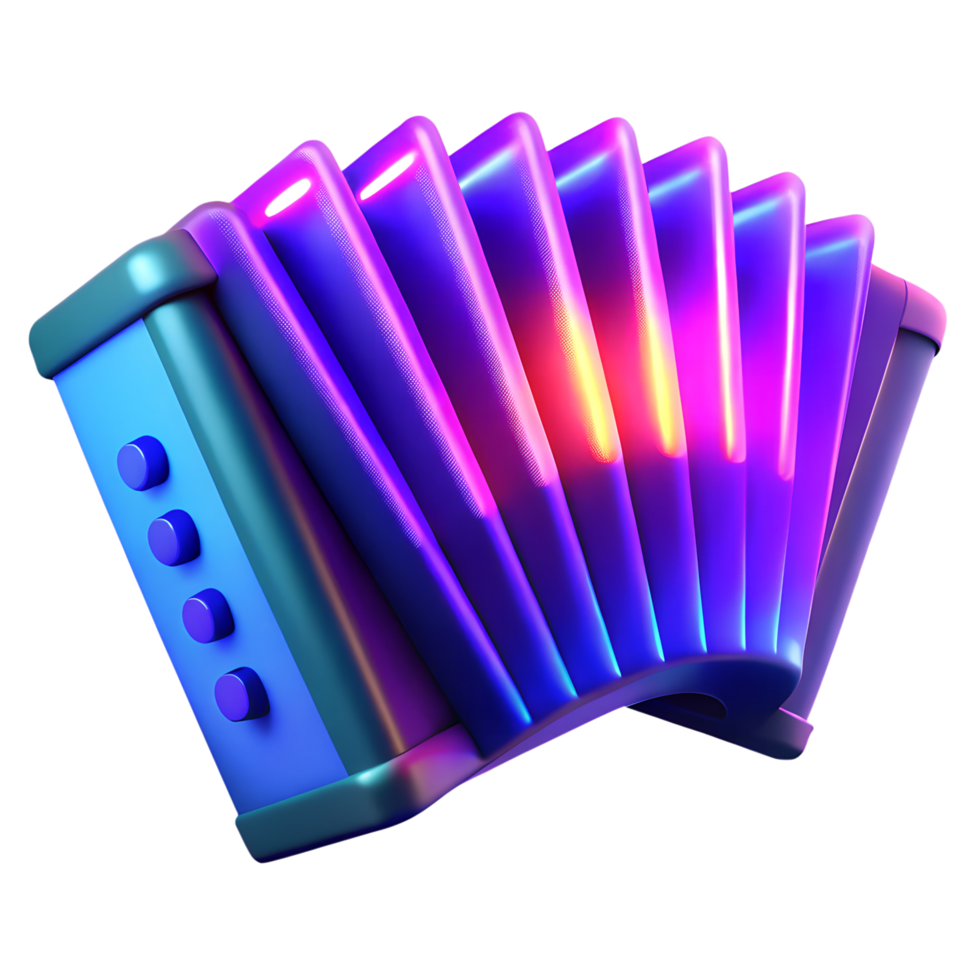 Neon accordion 3d icon isolated on the transparent background png