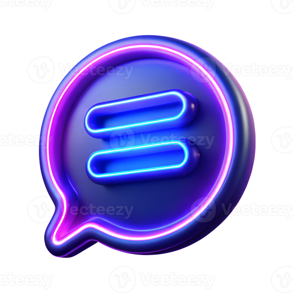 Neon glowing bubble chat message communication 3d icon isolated on the transparent background png