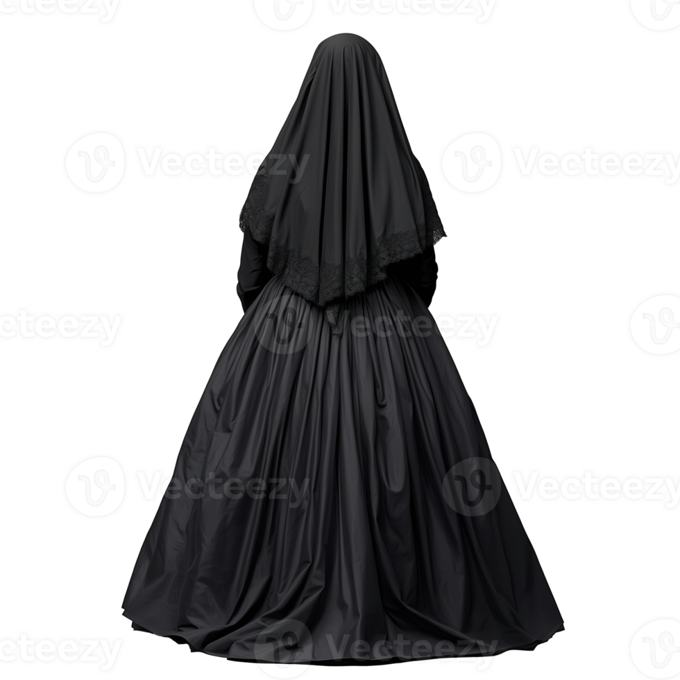 Figure fully covered in black draped cloth with no visible face, isolated on a transparent background png
