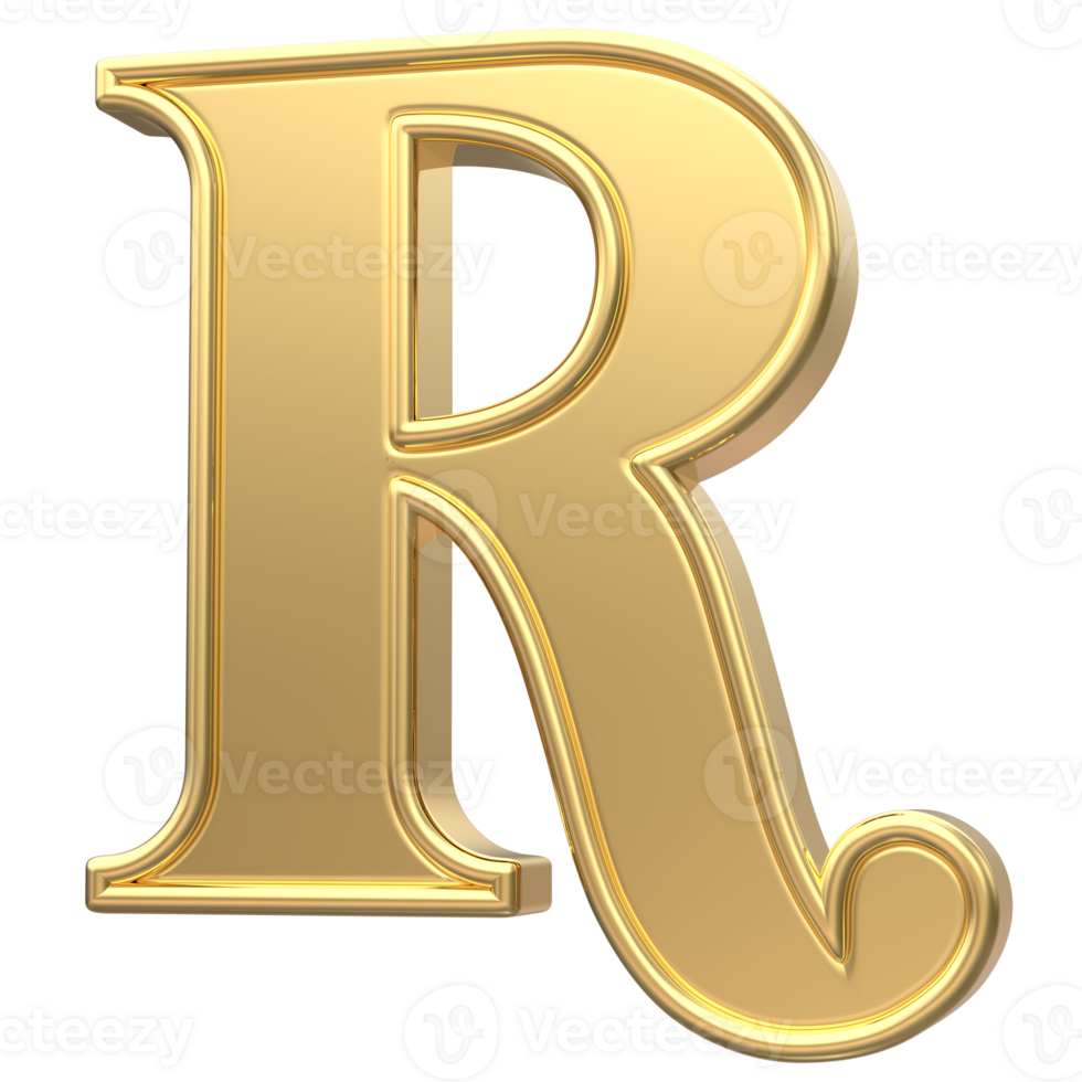 Gold R Font 3D Render png
