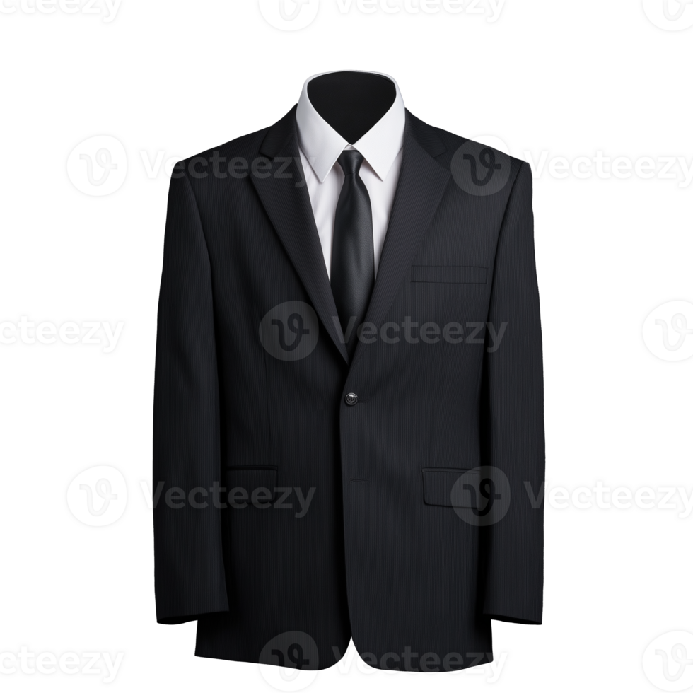 Black formal suit without a person, isolated on a transparent background png