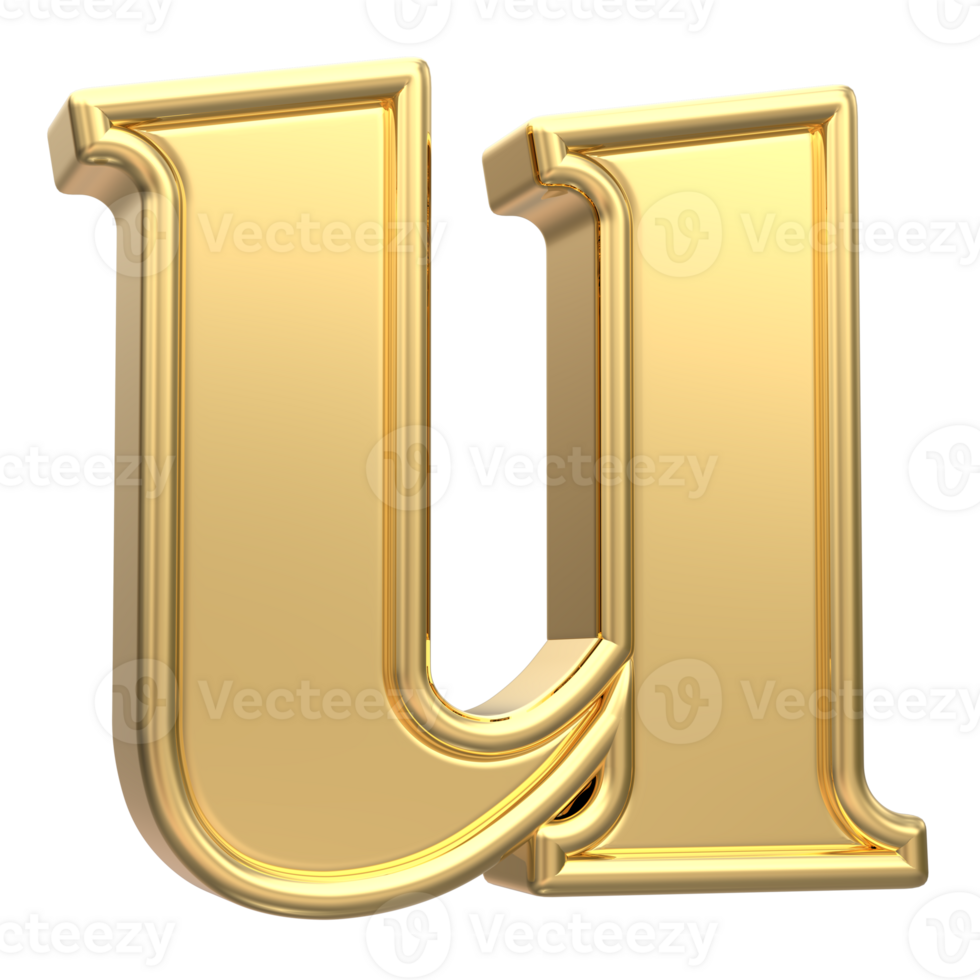 Gold u Font 3D Rendering png