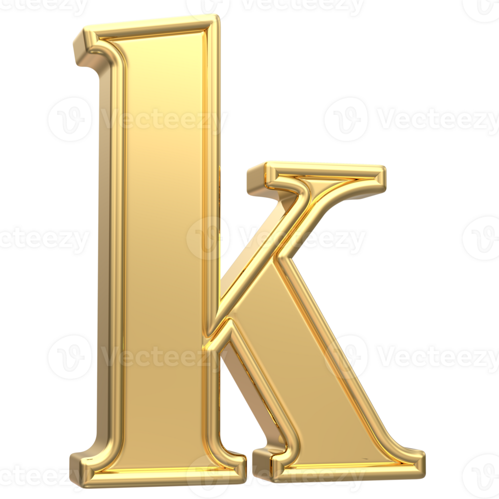 Gold k Font 3D Rendering png