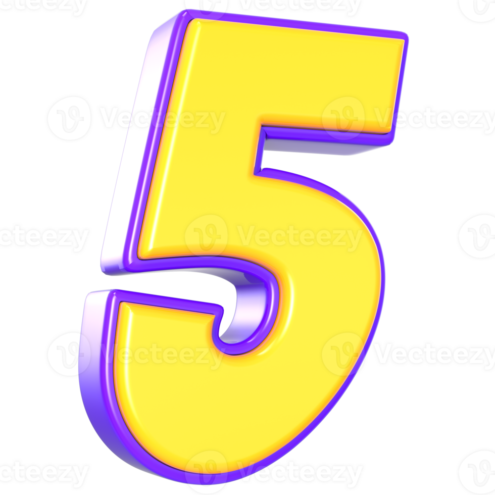 5 Number 3D Yellow And Purple png