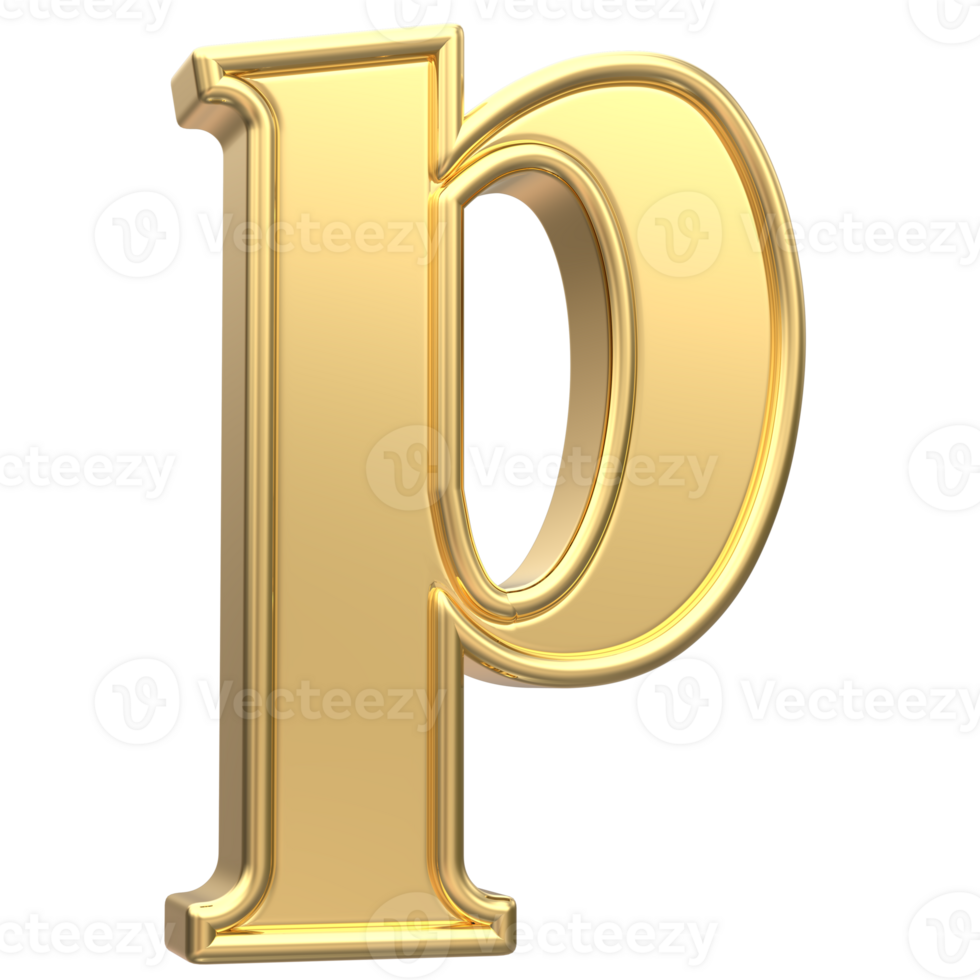 Gold p Font 3D Rendering png