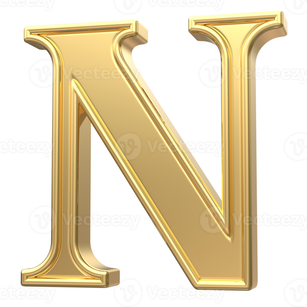 Gold N Font 3D Render png