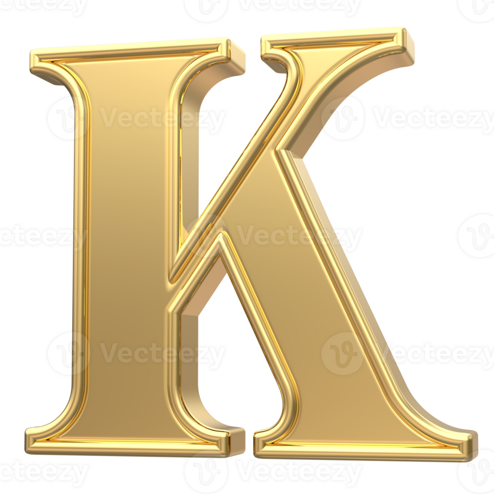Gold K Font 3D Render png
