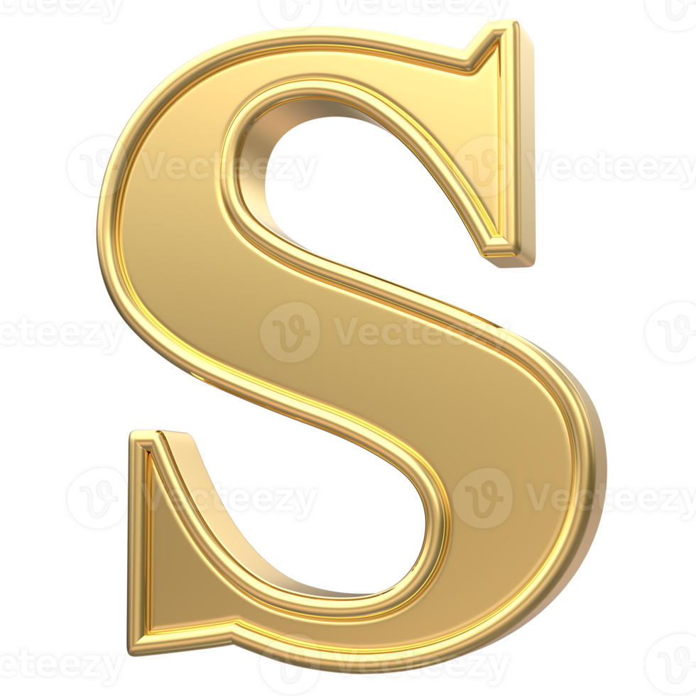 Gold S Font 3D Render png