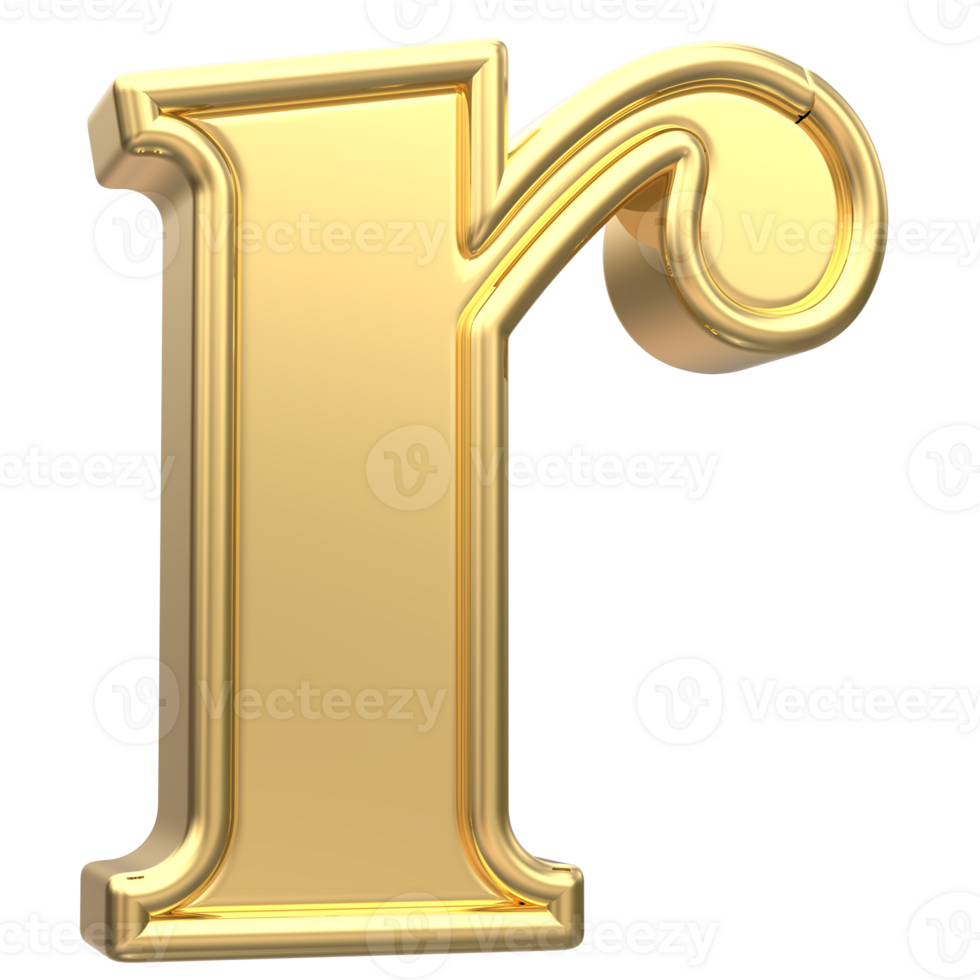 Gold r Font 3D Rendering png