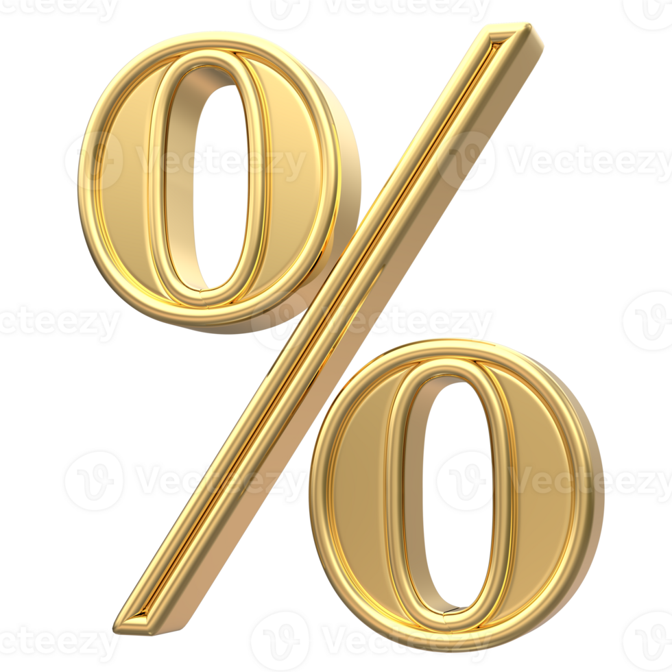 Gold Percent Sign 3D Render png