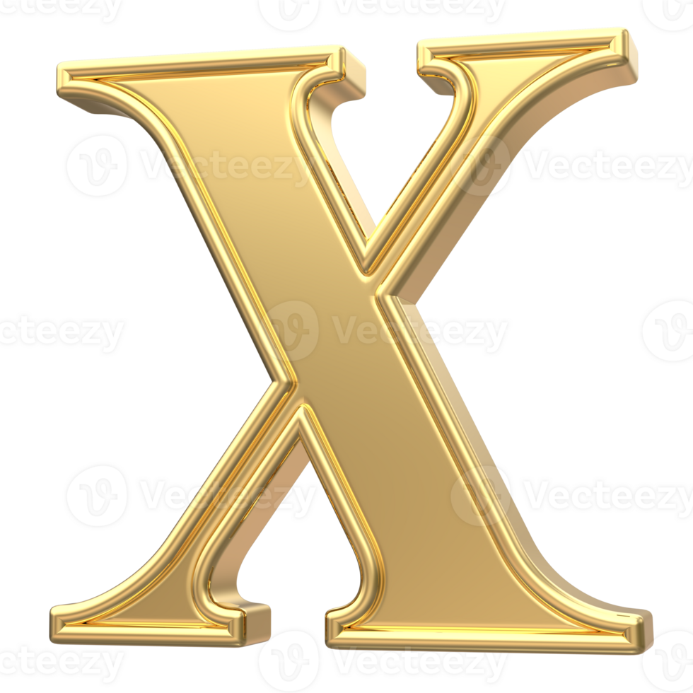 Gold X Font 3D Render png