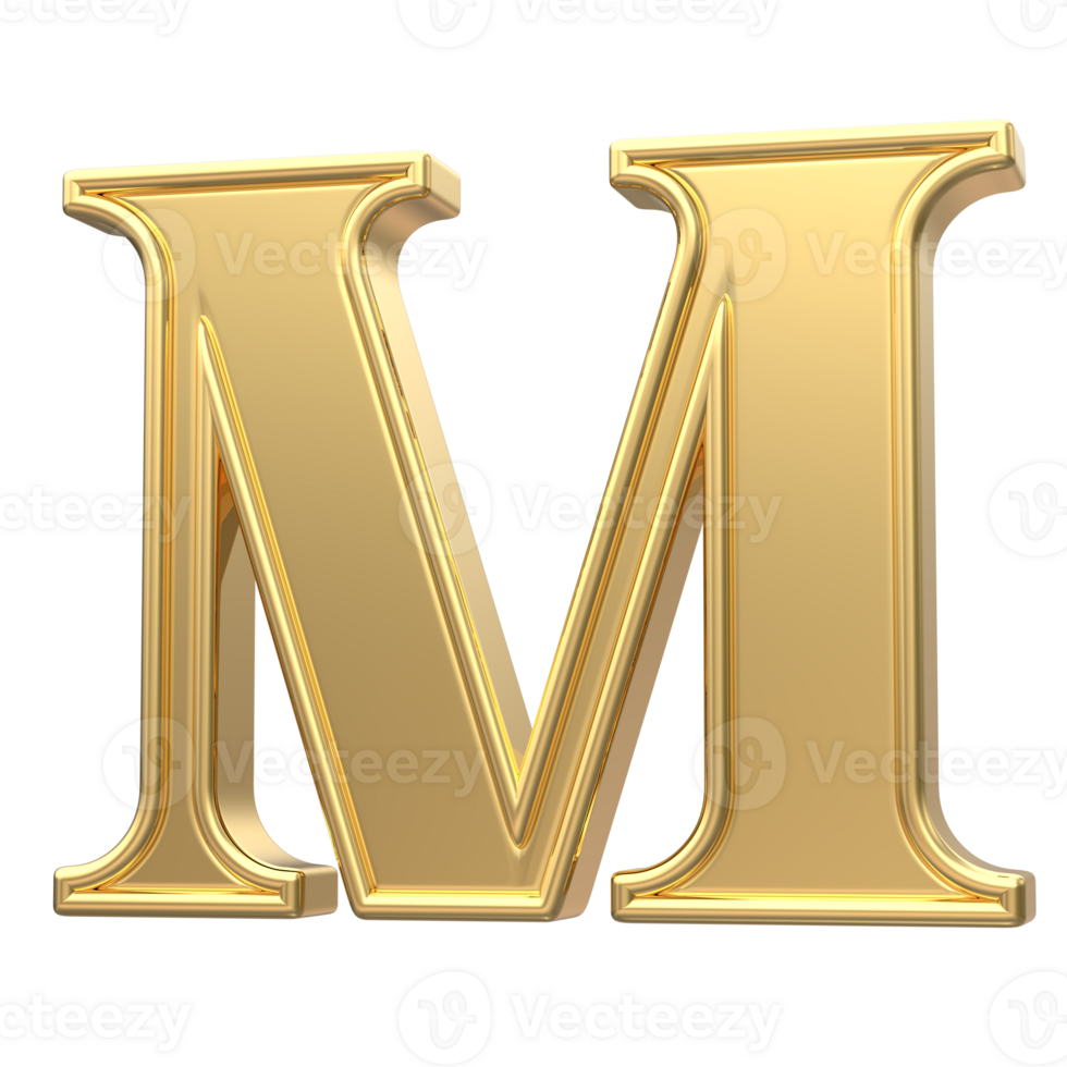 Gold M Font 3D Render png