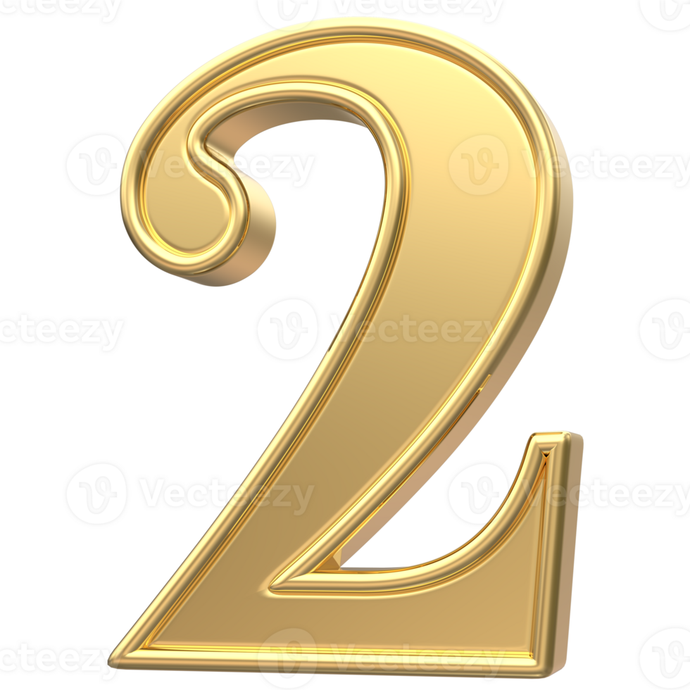 Gold Number 2 3D Render png