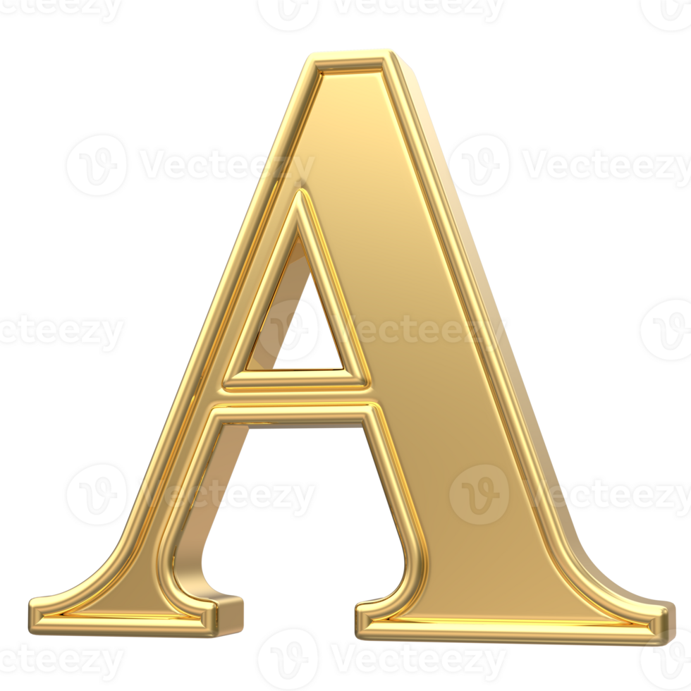 Gold A Font 3D Render png