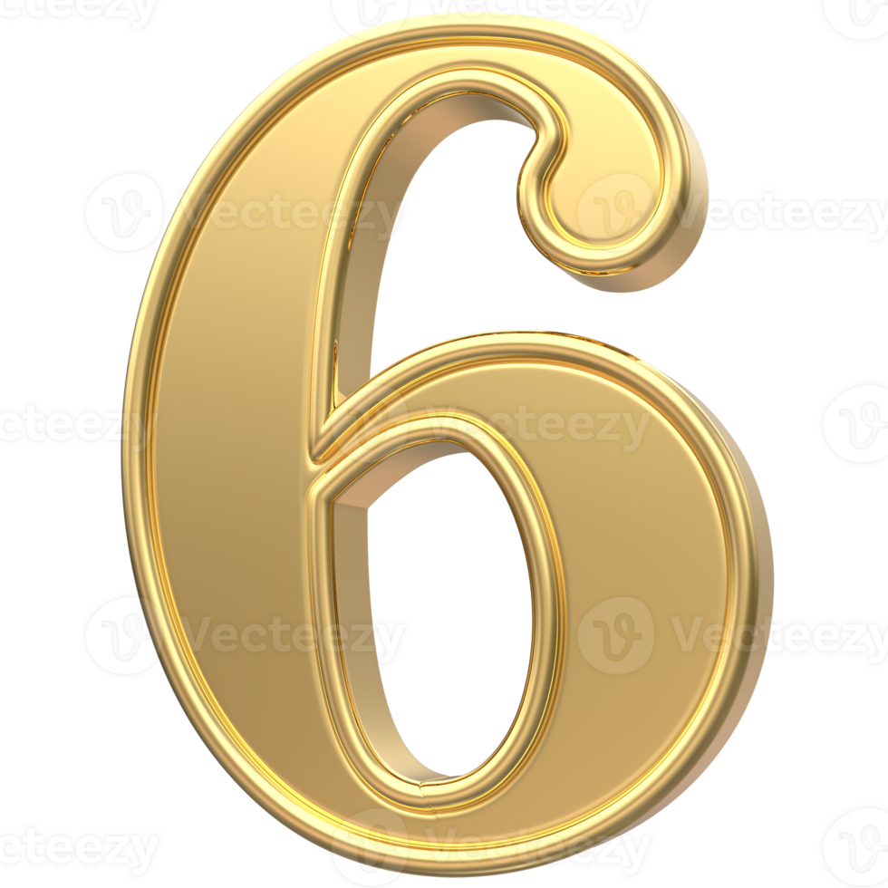 Gold Number 6 3D Render png